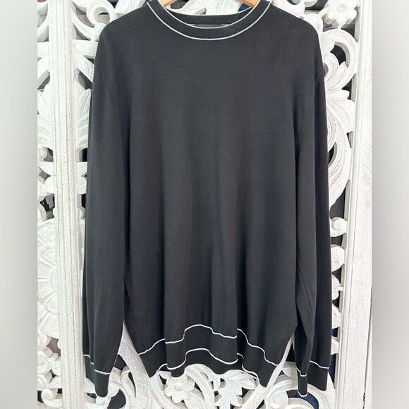 Bugatchi Solid Crew neck Sweater Caviar Black Size XL - Picture 2 of 7